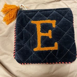 NWT Macchia Di Ruggine Hand Embroidered “E” Velveteen Pouch